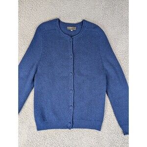 Mon Repos Cardigan Sweater Womens M Blue Button Front Alpaca Wool Long Sleeve